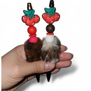 Cherry Themed Pens with Faux Fur Accents